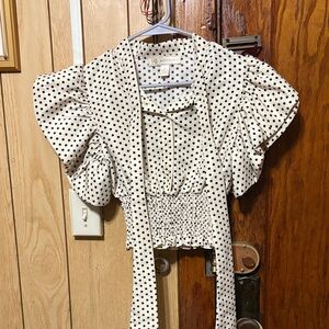 Polka Dot Puff Sleeve Top